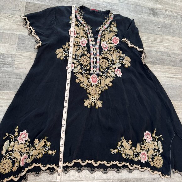 Johnny Was black heavily embroidered floral tunic short sleeve FLAWED large I46 - Picture 8 of 10